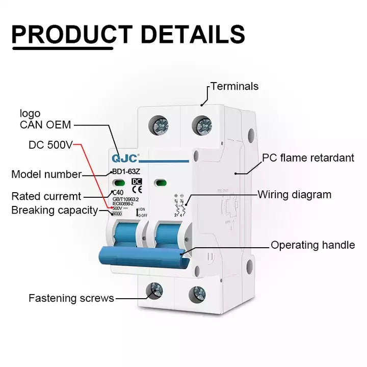 QJC DC MCB Solar Circuit Breaker 500V