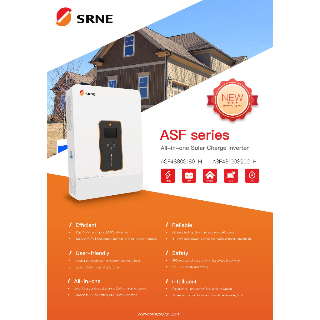 SRNE Hybrid On / Off Grid Solar Inverter ASF Series 8kw / 10kw 48v