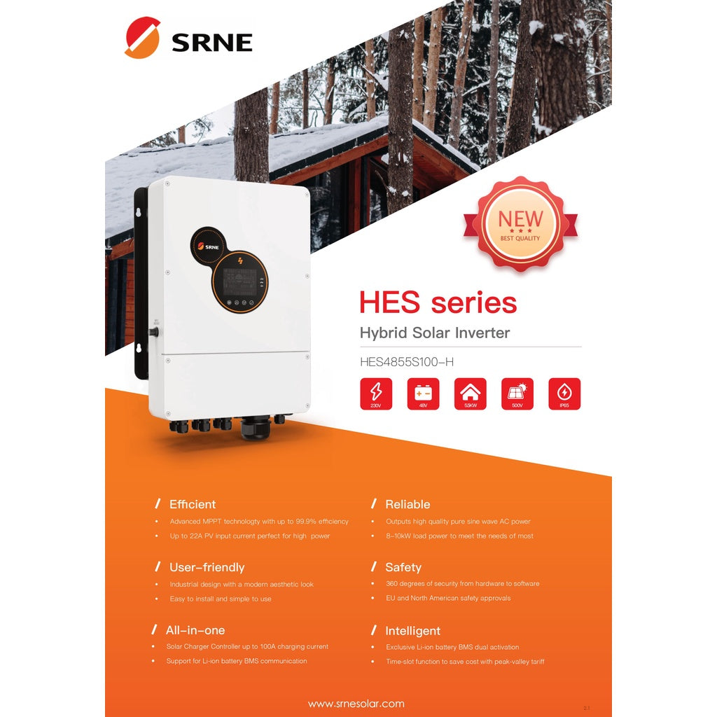 SRNE Hybrid On Grid Solar Inverter 5.5kw 48v HES Series