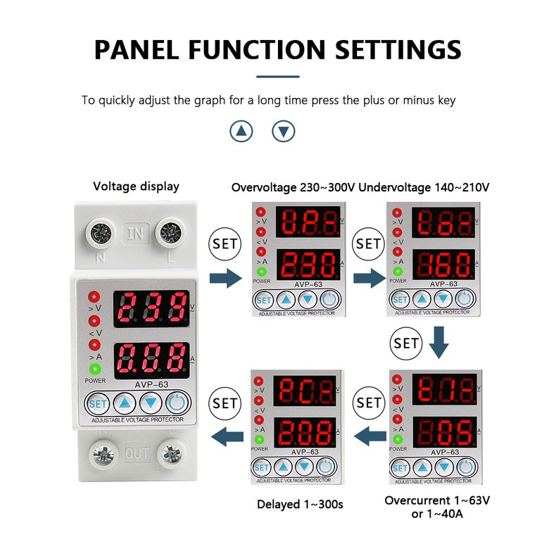 Digital Over & Under Voltage & Amp Protector 2P 40A / 63A / 80A