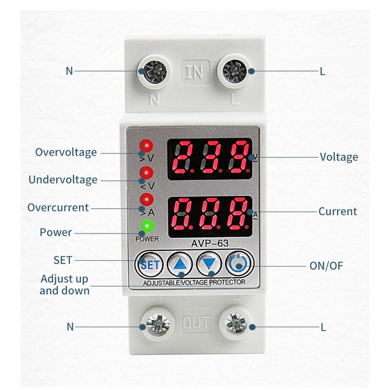 Digital Over & Under Voltage & Amp Protector 2P 40A / 63A / 80A