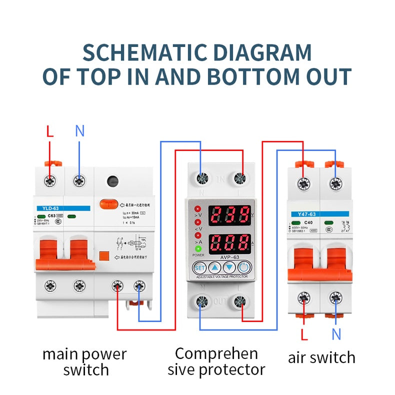 Digital Over & Under Voltage & Amp Protector 2P 40A / 63A / 80A